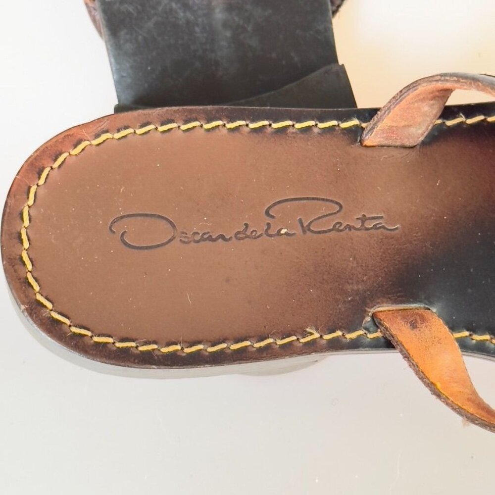 OSCAR De LaRENTA Women's Brown Leather Beaded Sandals Thongs Italy Size 39.5 - Picture 8 of 10